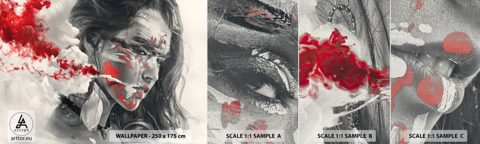 Prøve Fototapet Premium Canvas - I det absurdes damp - Abstraktion, Kvindens ansigt, Portræt af en kvinde - 100x30 cm