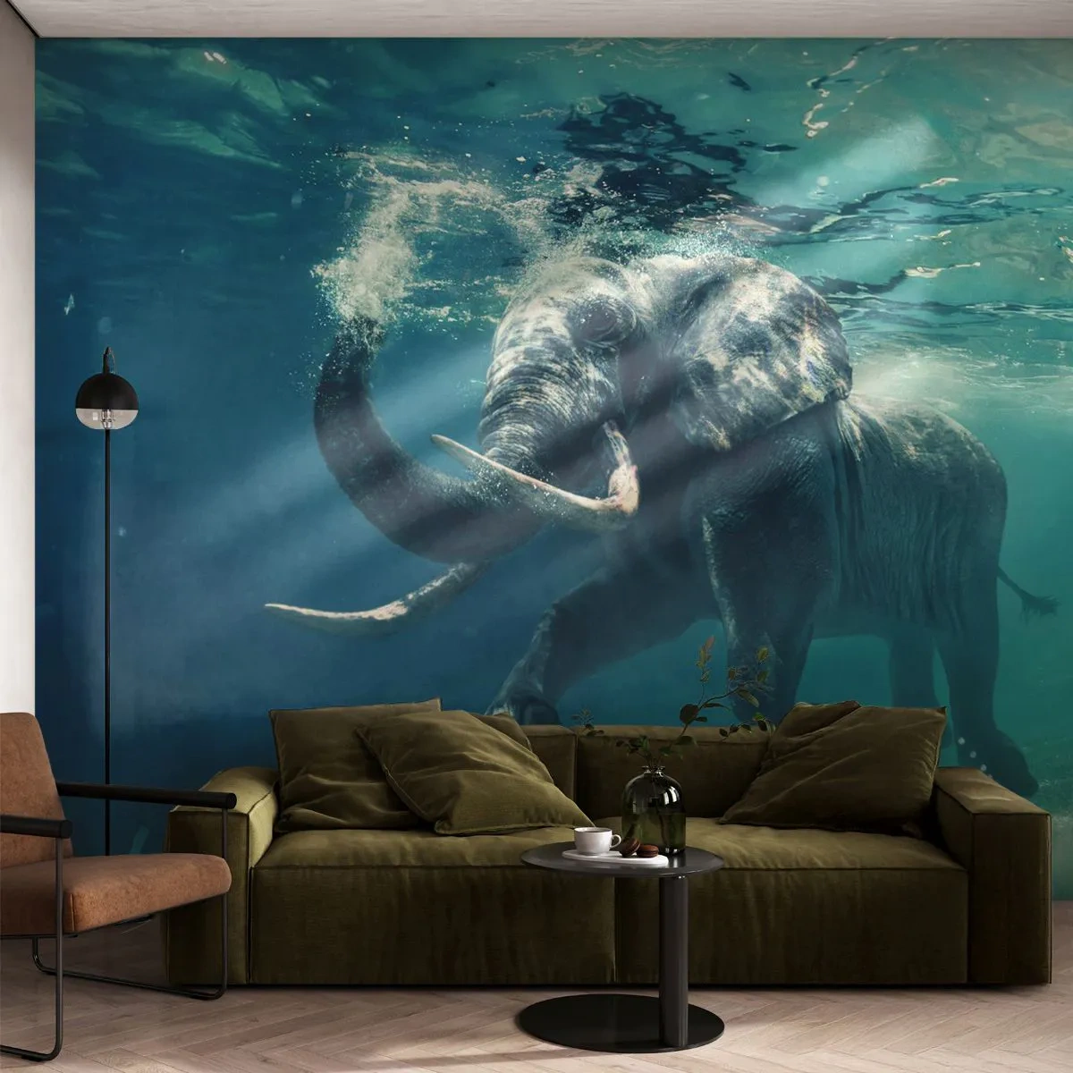 Fototapet Premium Sand - Alle kan lide at svømme - Abstraktion, Elefant, Stykke - 100x70 cm