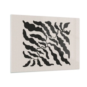 Billede på glas - Botanisk kunstværk med økologiske sorte blade - 70x50cm - En firkants natur - Moderne vægdekoration til stue og soveværelse ARTTOR
