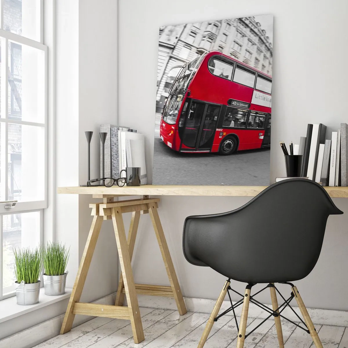 Billede på glas - London traditionelt - by bus - 80x120 cm