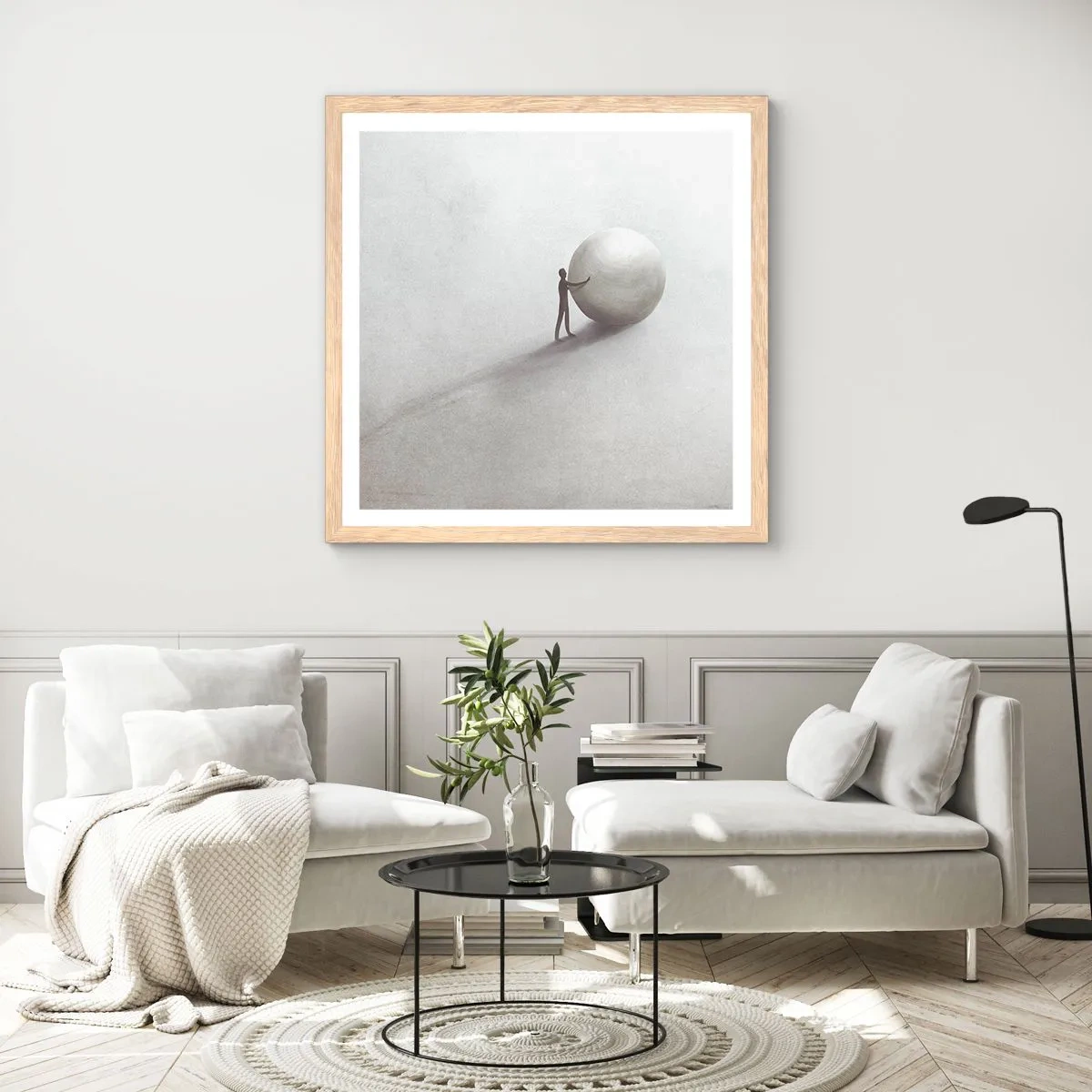 Plakat i ramme af lyst egetræ - Livets spil - 50x50 cm