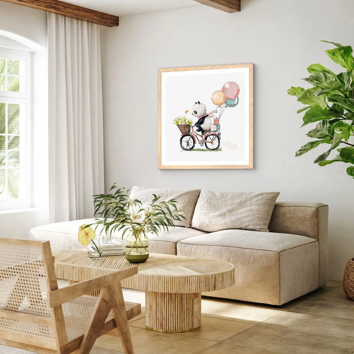 Plakat i ramme af lyst egetræ - Glædelig dag - 40x40 cm