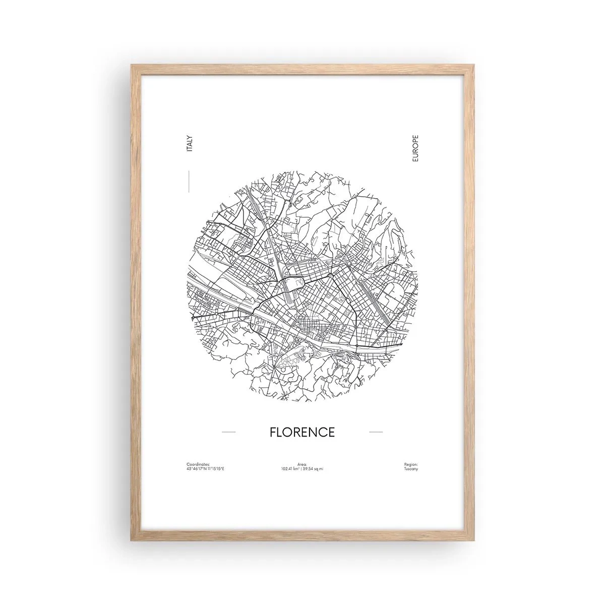 Plakat i ramme af lyst egetræ - Anatomi af Firenze - 50x70 cm