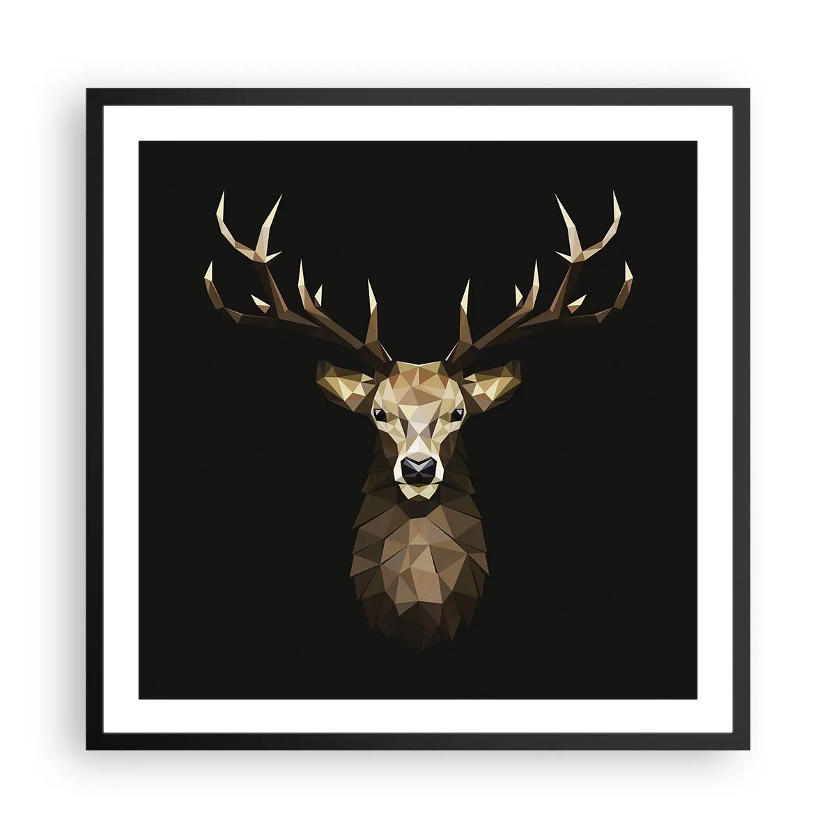 Plakat i sort ramme - Kubistisk hjort - 60x60 cm