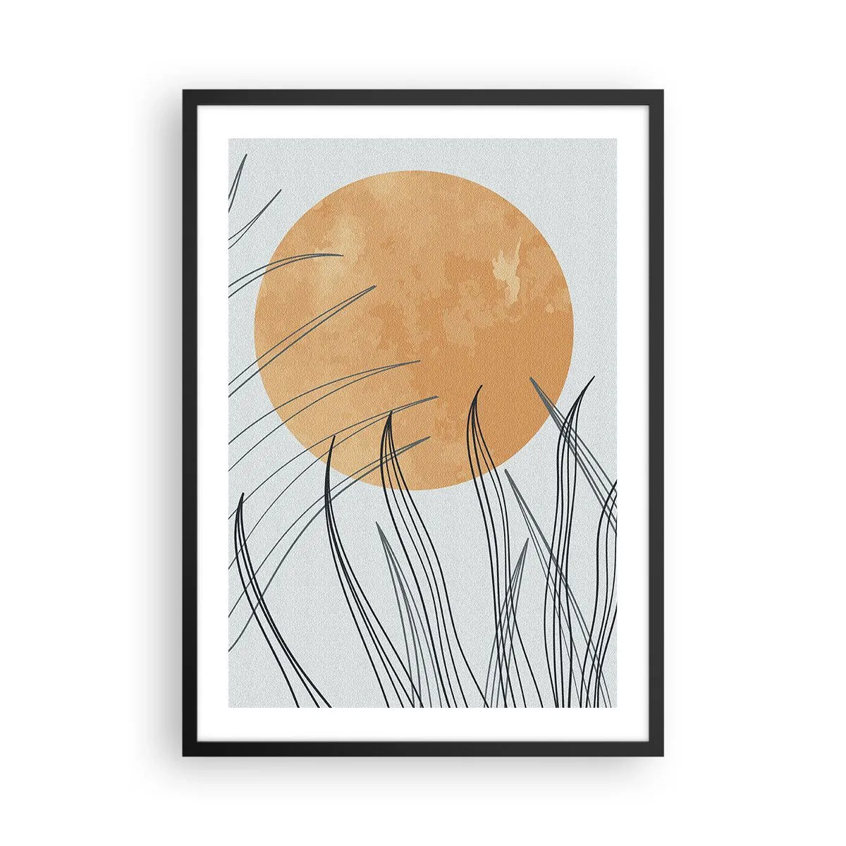 Plakat i sort ramme - En minimalistisk komposition med månen og græsset - 50x70cm - Altid mod solen - Moderne vægdekoration til stue og soveværelse ARTTOR