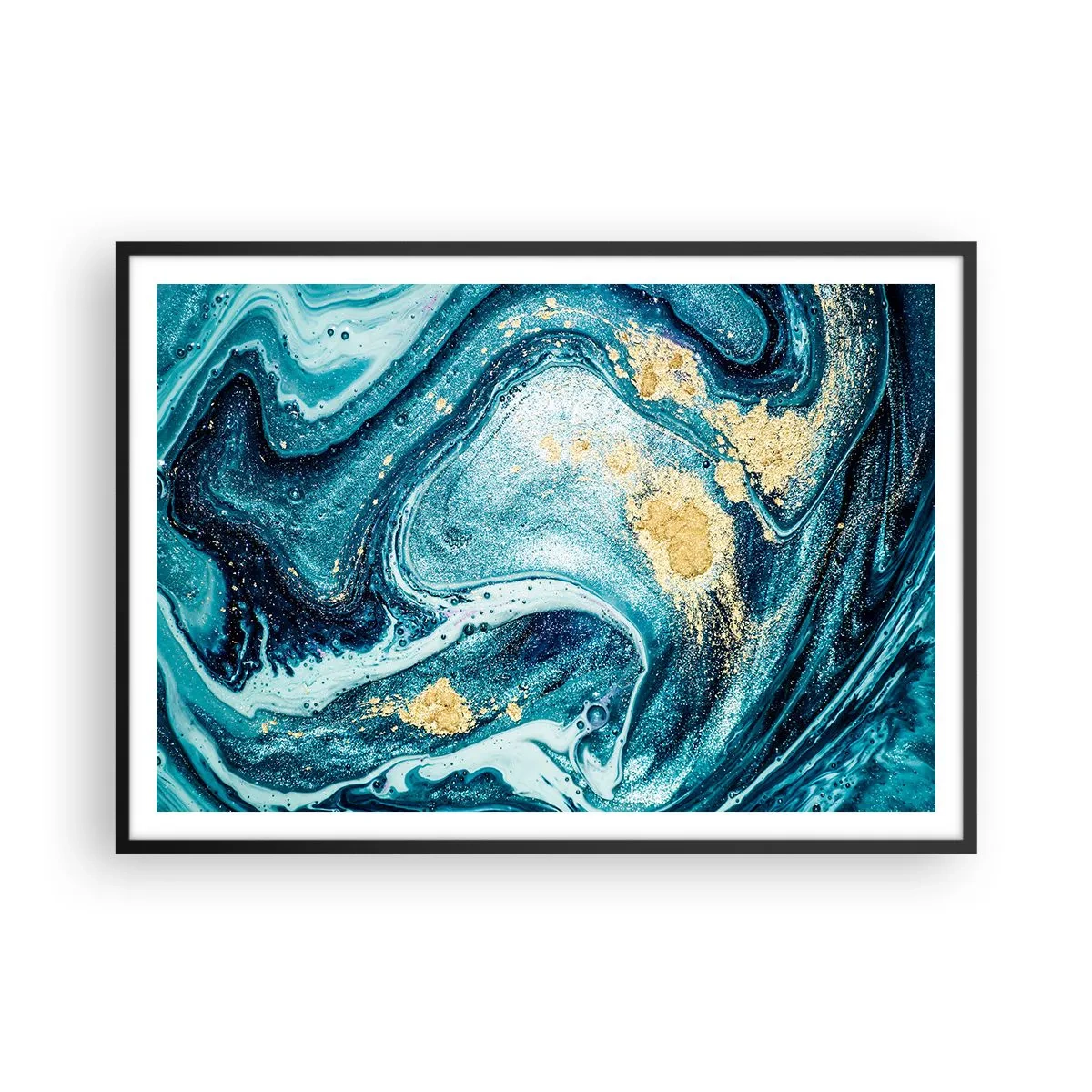 Plakat i sort ramme - Blå boblebad - 100x70 cm