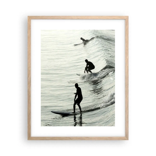 Plakat i ramme af lyst egetræ - Mødet med bølgen - 40x50 cm