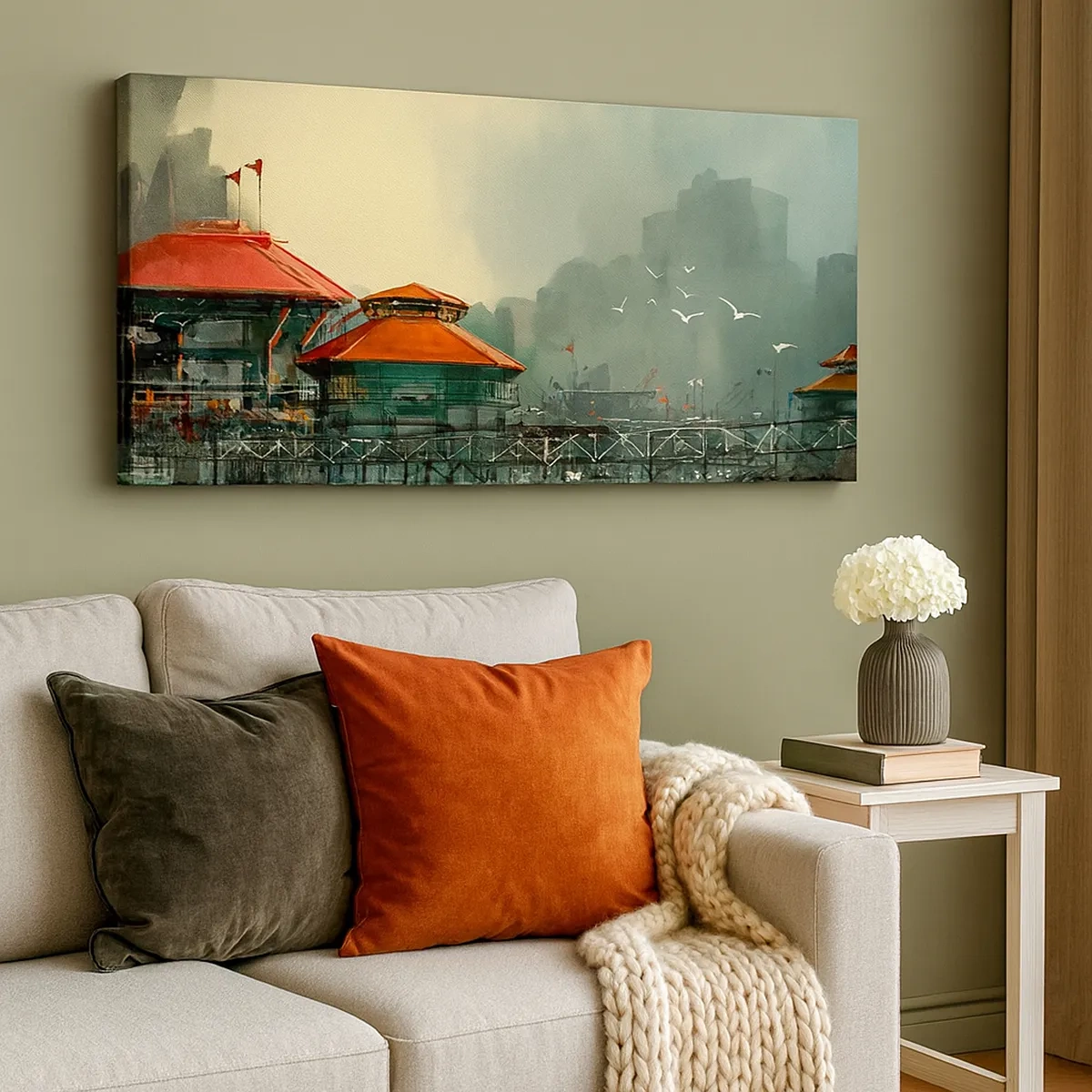 Lærredstryk - Billede på lærred - En regnvejrsdag på havnen - 30x30 cm