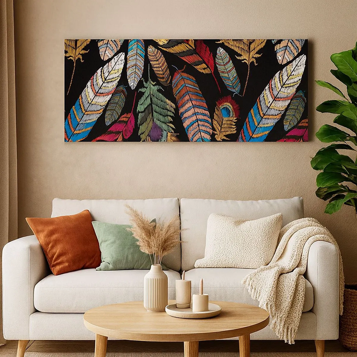 Lærredstryk - Billede på lærred - Fuglekarneval - 100x40 cm