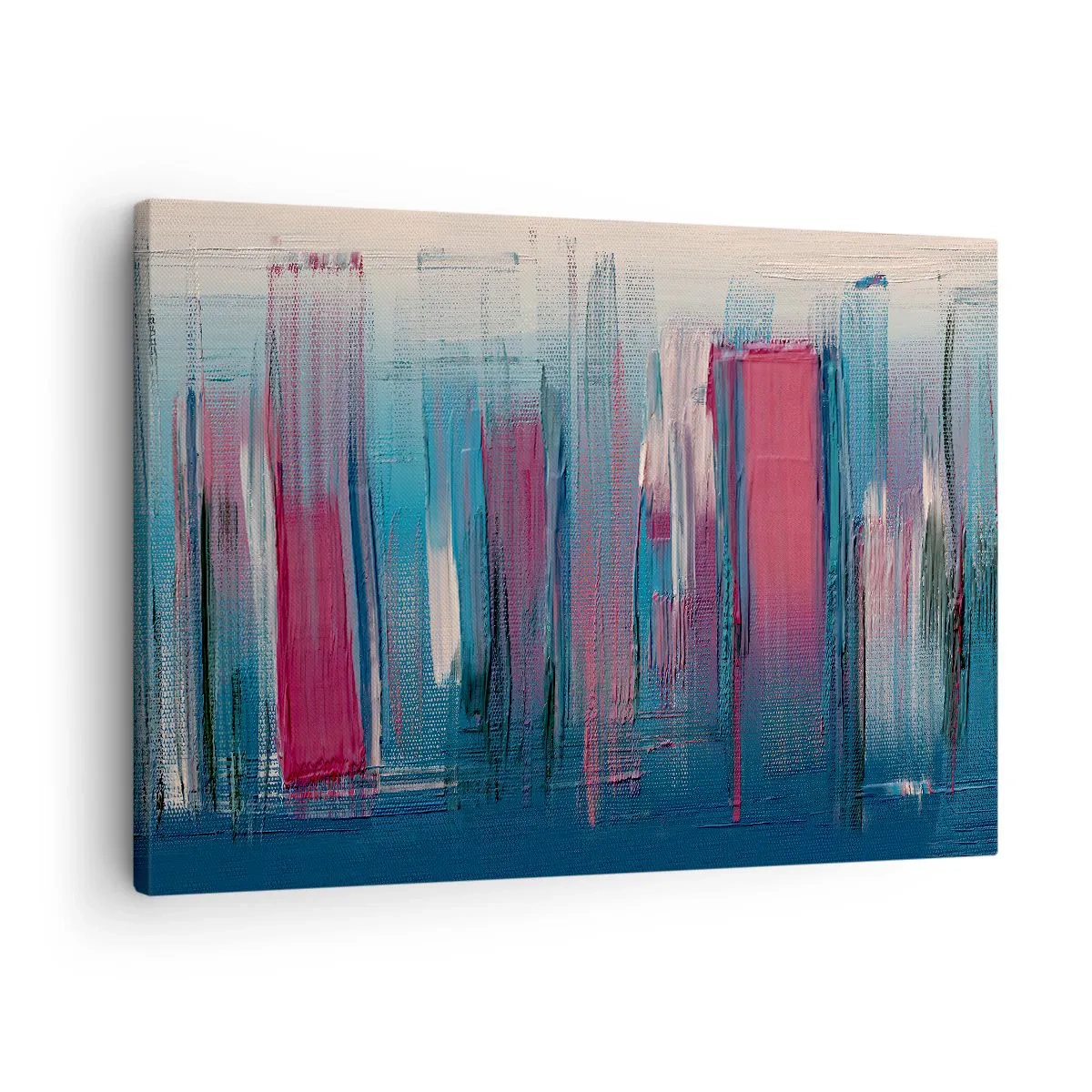 Lærredstryk - Billede på lærred - Abstrakte vertikale former i nuancer af blå og rød - 70x50cm - Lodret komposition i blåt og rødt - Moderne vægdekoration til stue og soveværelse ARTTOR