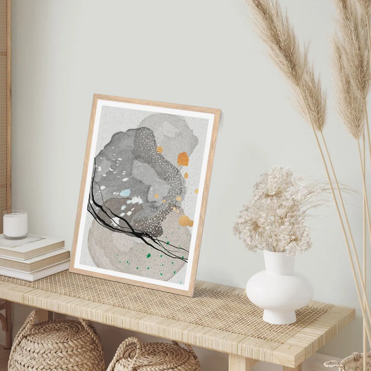 Plakat i ramme af lyst egetræ - Organisk komposition - 70x100 cm