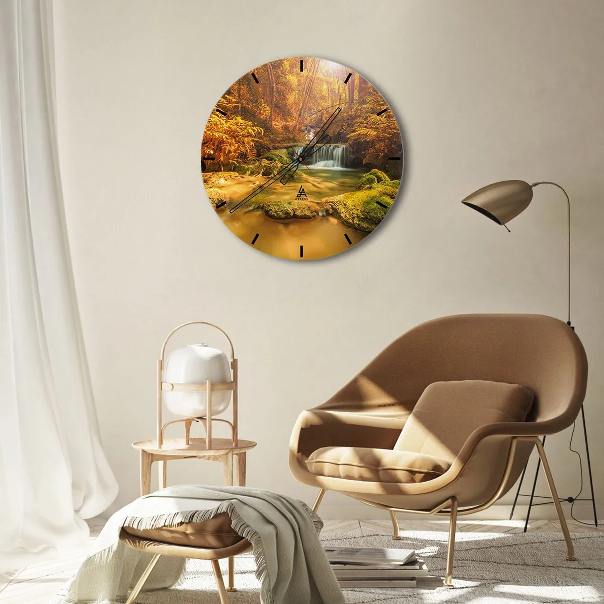 Vægur, Uret - Skovkaskade i guld - 40x40 cm
