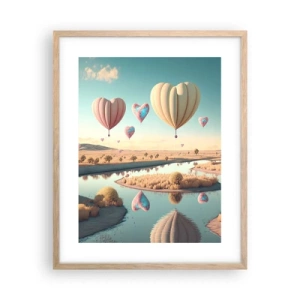 Plakat i ramme af lyst egetræ - Kærlighed lader dig svæve - 40x50 cm