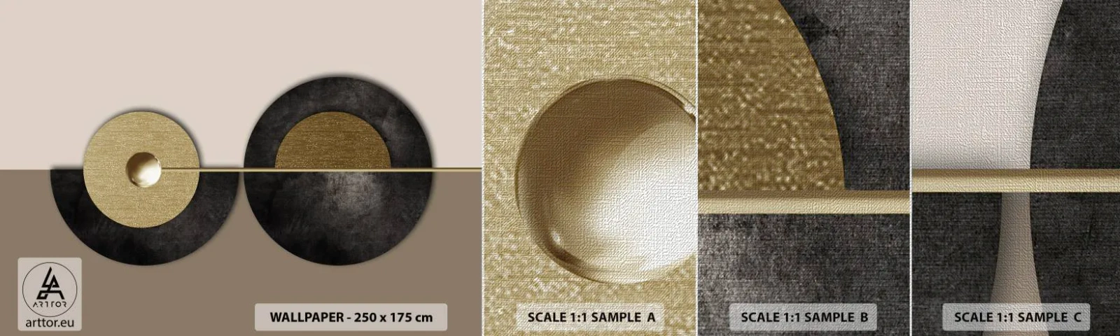 Prøve Fototapet Premium Canvas - Variationer omkring en cirkel - Hjul, Abstraktion, Art Deco - 100x30 cm