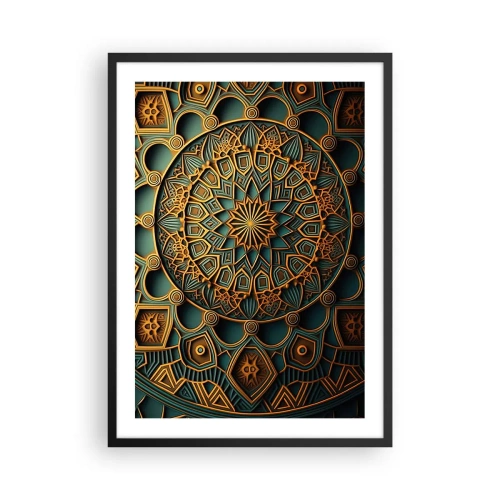 Plakat i sort ramme - Gylden mandala på en mørk baggrund - 50x70cm - I et arabisk klima - Moderne vægdekoration til stue og soveværelse ARTTOR