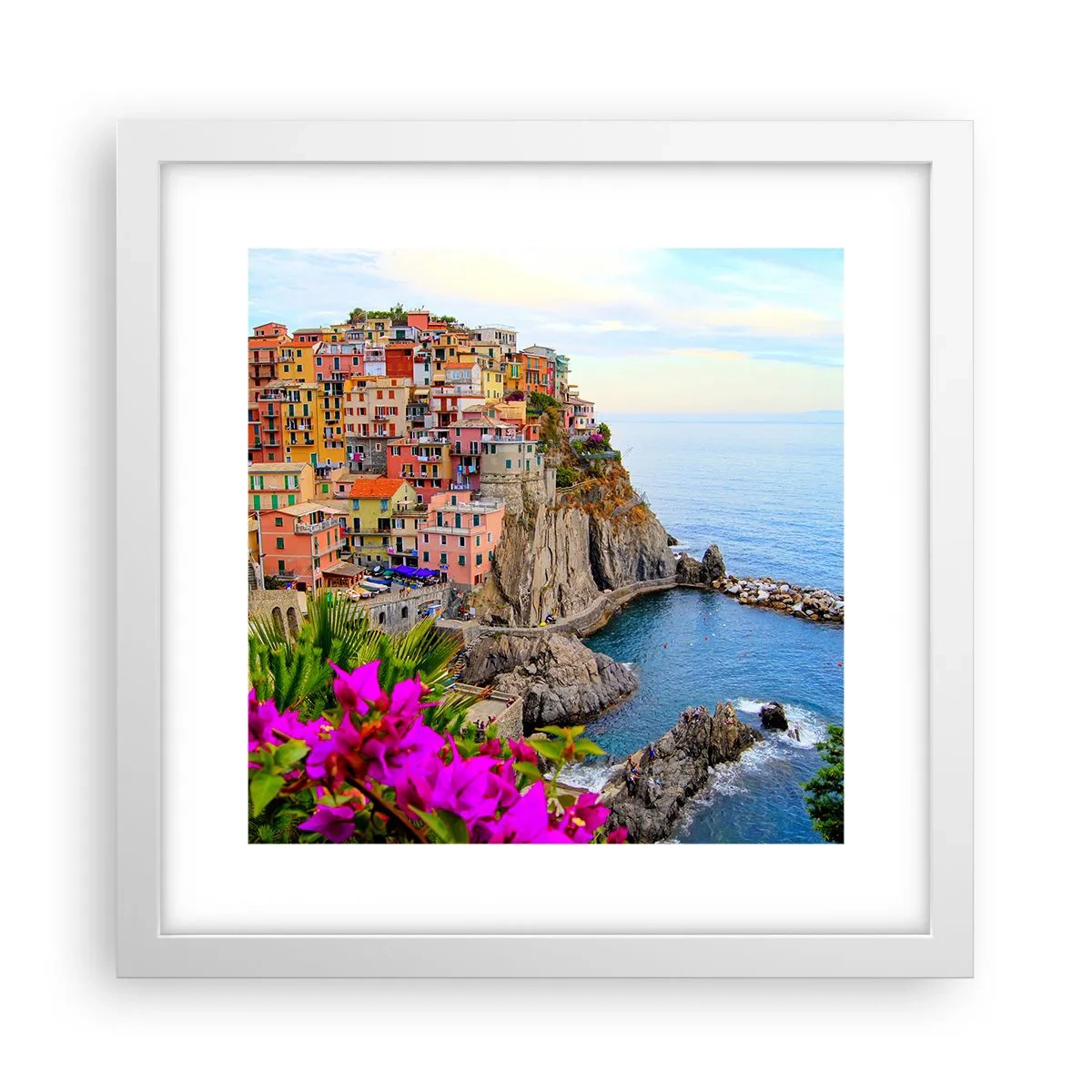 Plakat i hvid ramme - En grinende by - 30x30 cm