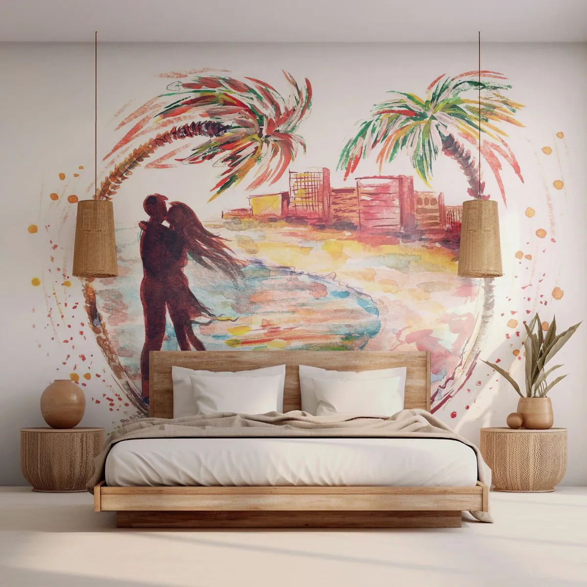 Fototapet Premium Sand - Romantisk ferie - Mennesker, Kokospalme, Strand - 100x70 cm