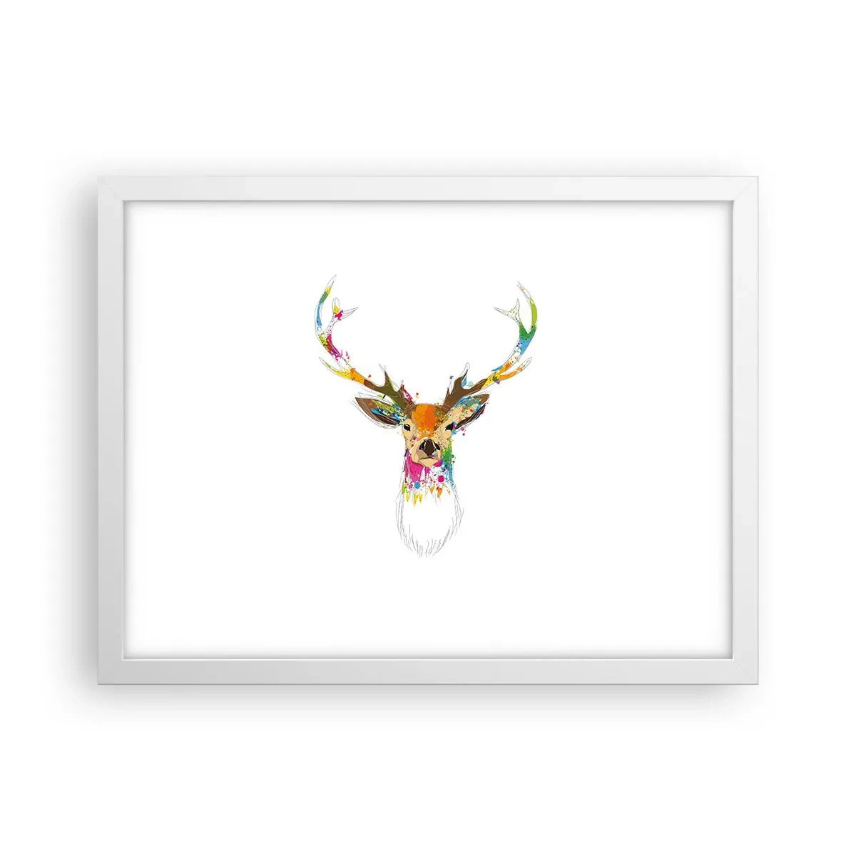 Plakat i hvid ramme - Blid kronhjort badet i farver - 40x30 cm