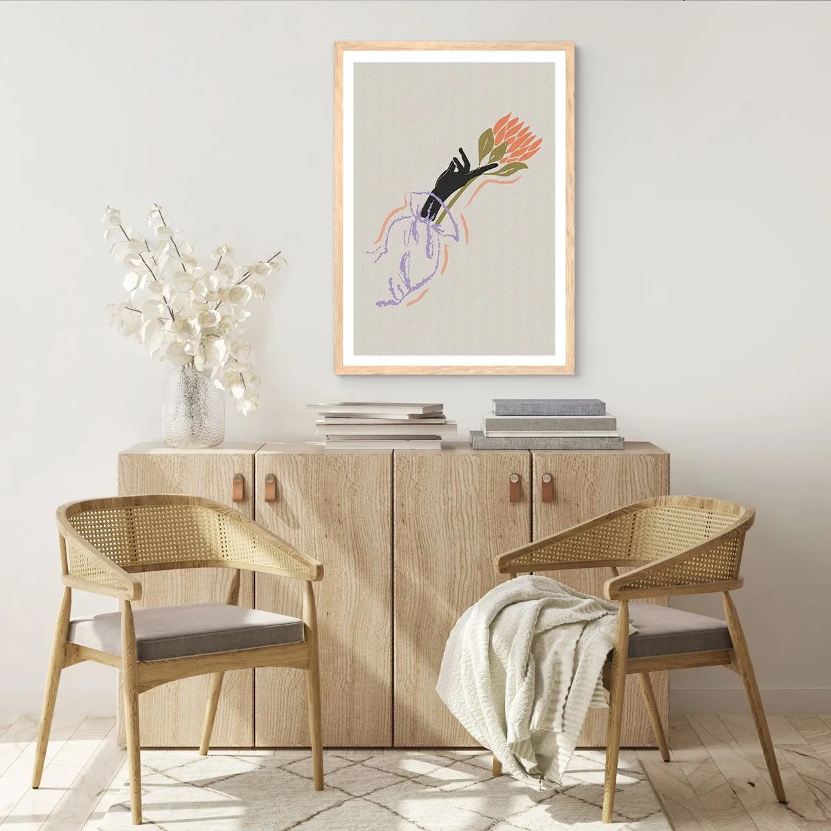 Plakat i ramme af lyst egetræ - En søsterlig berøring - 40x50 cm
