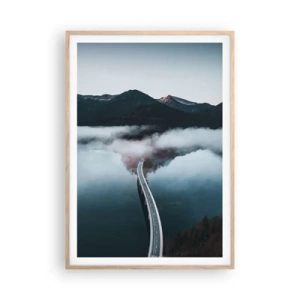 Plakat i ramme af lyst egetræ - Over vand så glat som et spejl - 70x100 cm