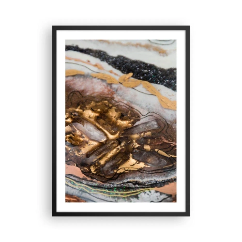 Plakat i sort ramme - Et abstrakt mønster i nuancer af guld, sort og hvid, inspireret af naturen. - 50x70cm - Jord element - Moderne vægdekoration til stue og soveværelse ARTTOR