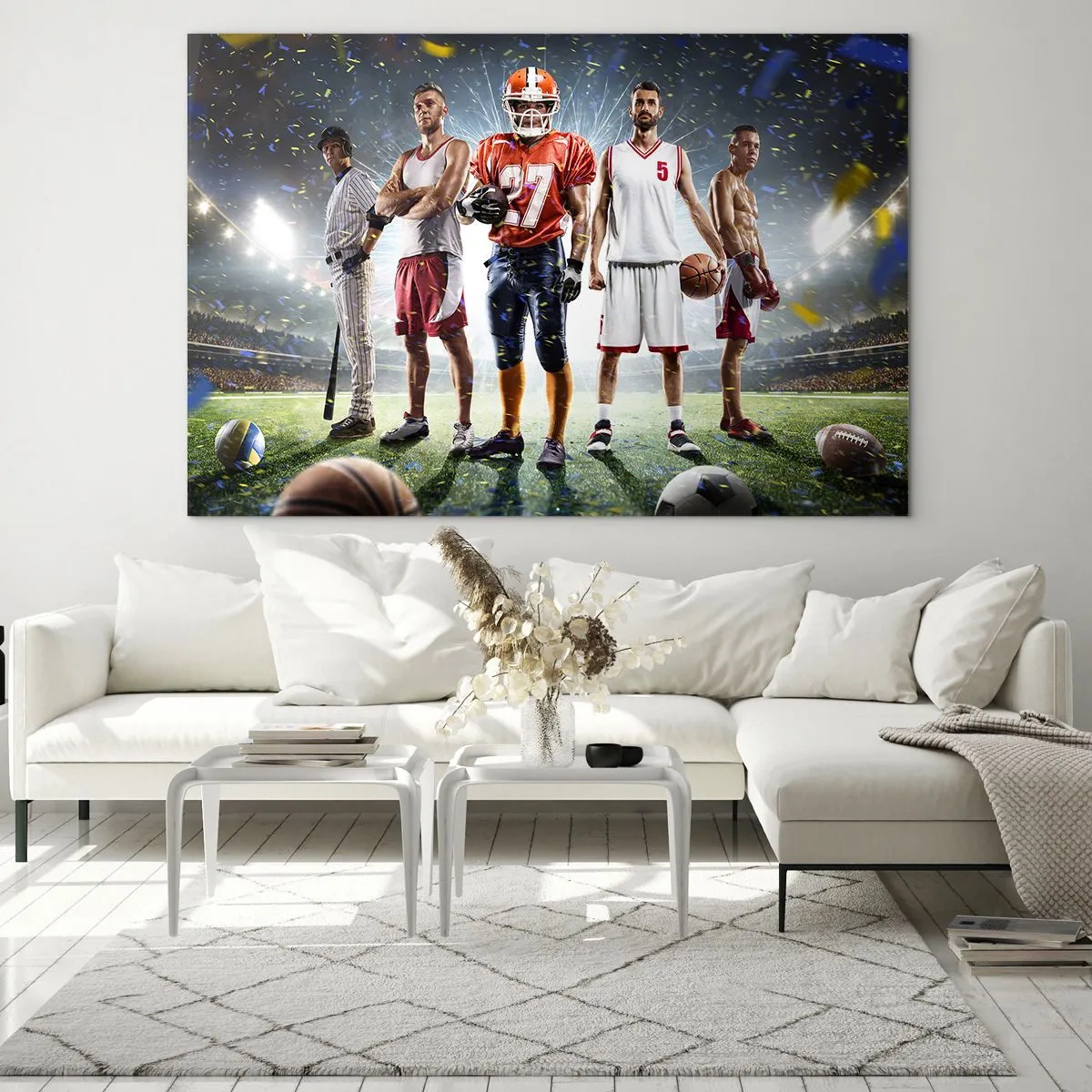 Billede på glas - Atleter fra forskellige discipliner i rampelyset på stadionet - 70x50cm - Gladiatorer på spillepladsen - Moderne vægdekoration til stue og soveværelse ARTTOR
