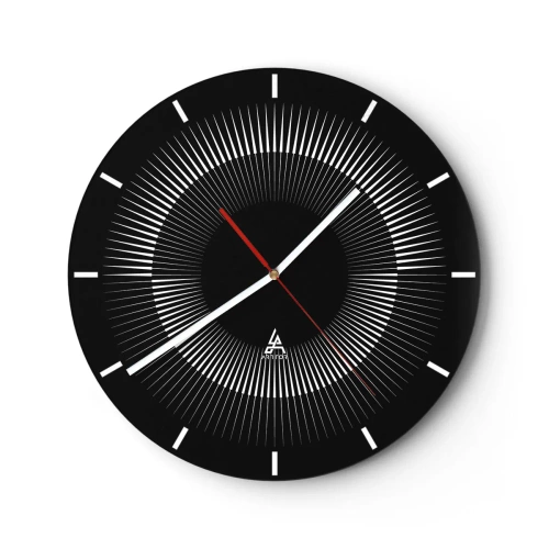 Vægur, Uret - Sort baggrund med et strålende mønster i form af en solskive - 30x30cm - Sort sol - Moderne vægdekoration til stue, køkken og soveværelse ARTTOR