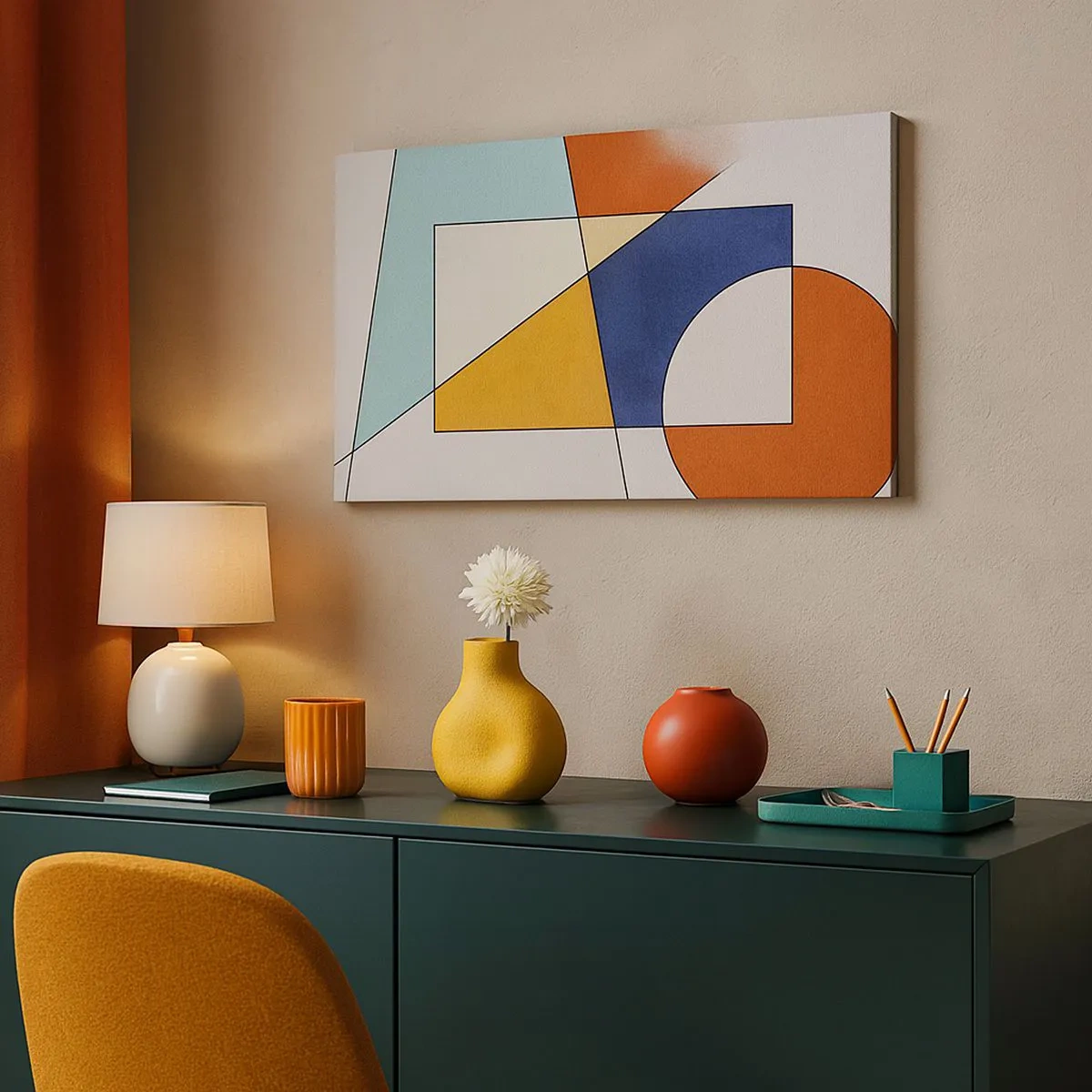 Lærredstryk - Billede på lærred - Abstraktion: modernistisk leg - 100x40 cm