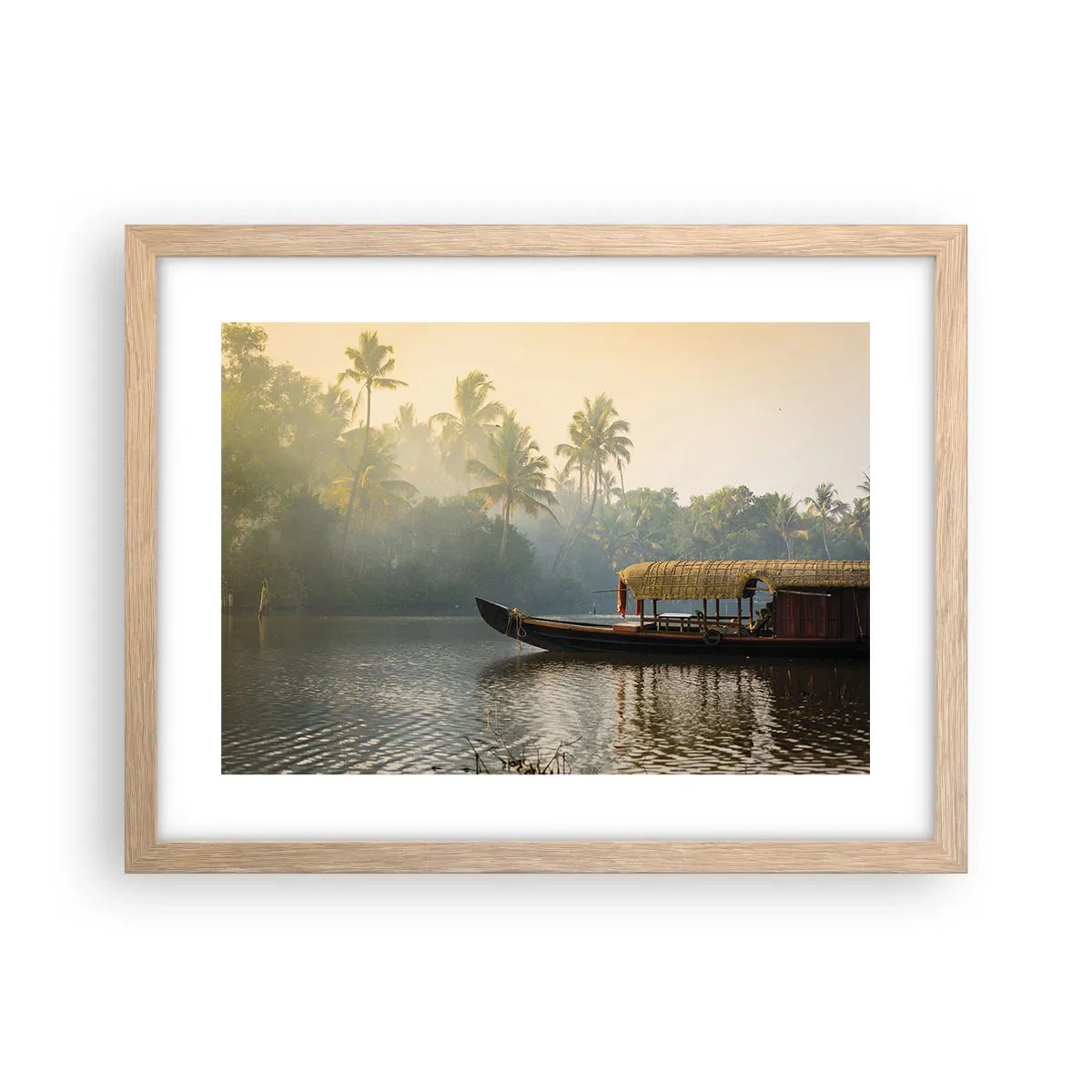 Plakat i ramme af lyst egetræ - Hus ved floden - 40x30 cm