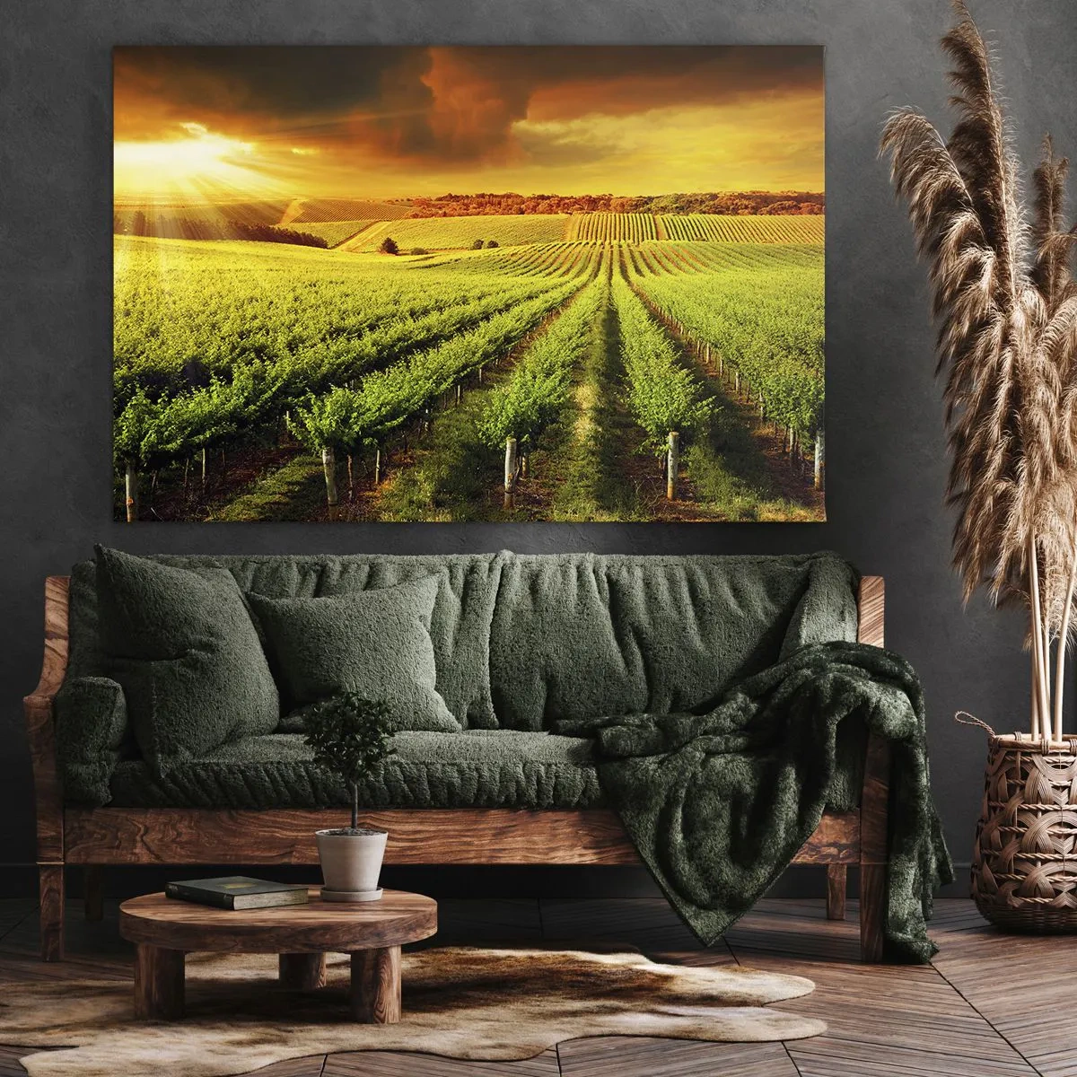 Lærredstryk - Billede på lærred - Gyldne vinmarker oplyst af solens stråler - 70x50cm - Under den australske sol - Moderne vægdekoration til stue og soveværelse ARTTOR