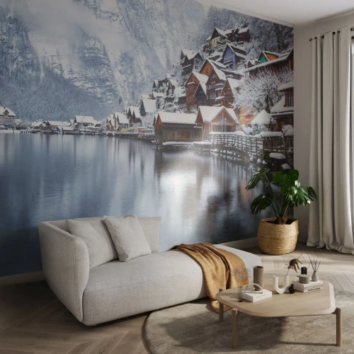 Fototapet Premium Sand - I en vinterdekoration - Landskab, Bjergbebyggelse, Vinter - 100x70 cm