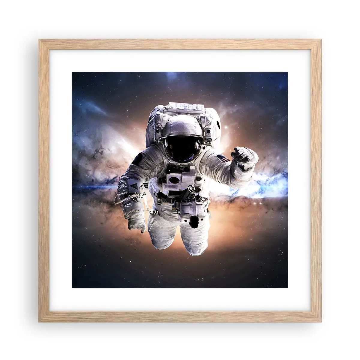Plakat i ramme af lyst egetræ - Hilsner fra det ydre rum - 40x40 cm