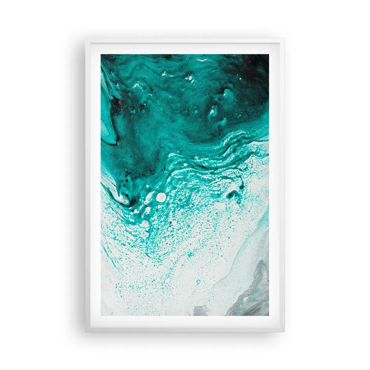 Plakat i hvid ramme - Opløses i hvidt og turkis - 61x91 cm
