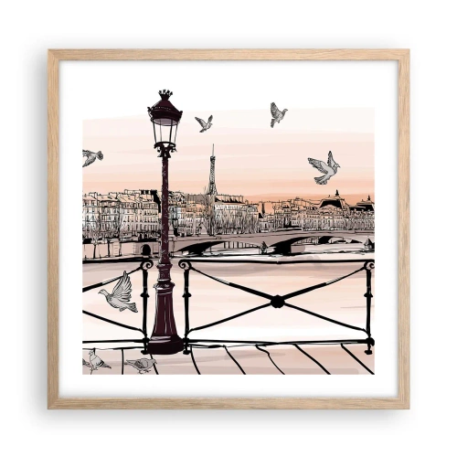 Plakat i ramme af lyst egetræ - Over Paris' hustage - 50x50 cm