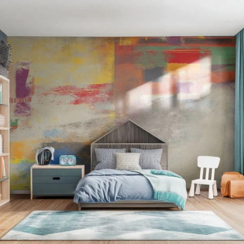 Fototapet Premium Sand - Geometri af farver - Abstraktion, Stykke, Maleri - 100x70 cm