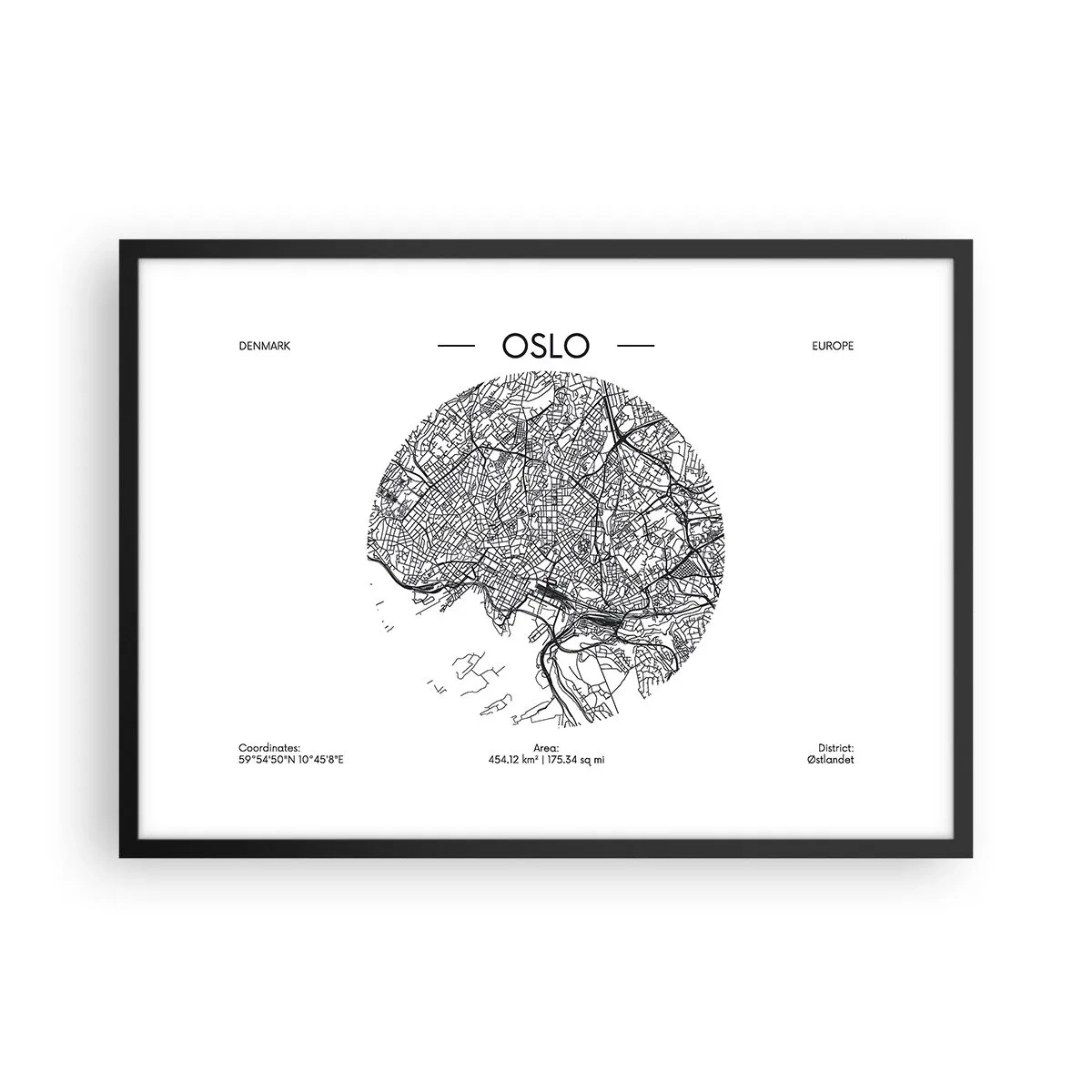 Plakat i sort ramme - Anatomi af Oslo - 70x50 cm