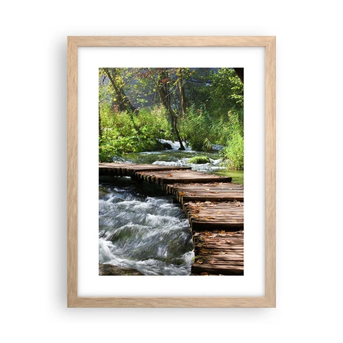 Plakat i ramme af lyst egetræ - Over en skummende kaskade - 30x40 cm