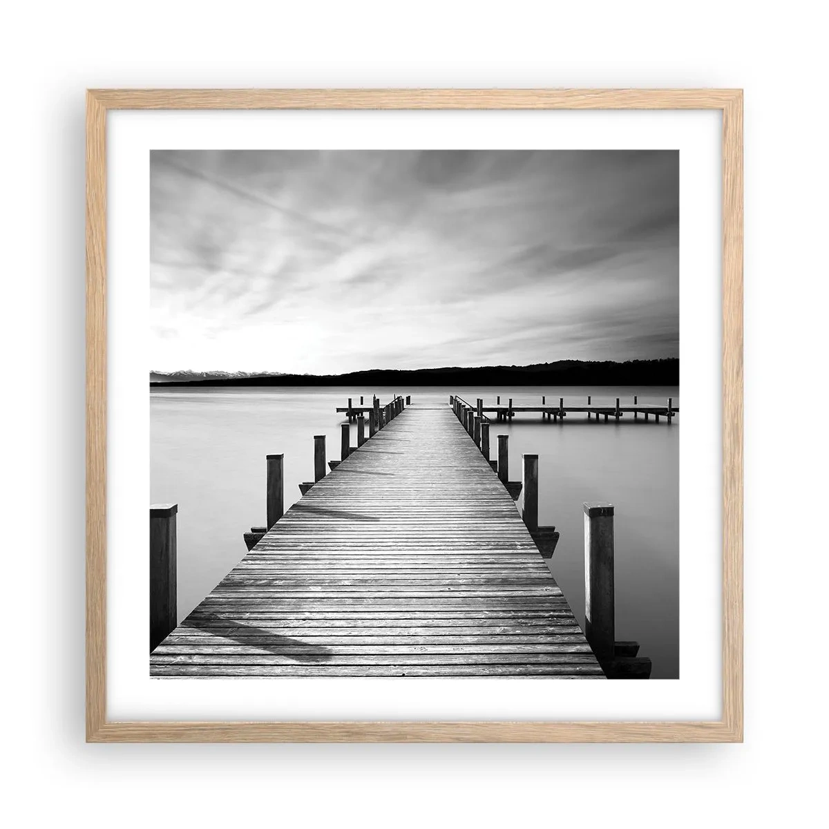 Plakat i ramme af lyst egetræ - På vandhullet - fred - 50x50 cm