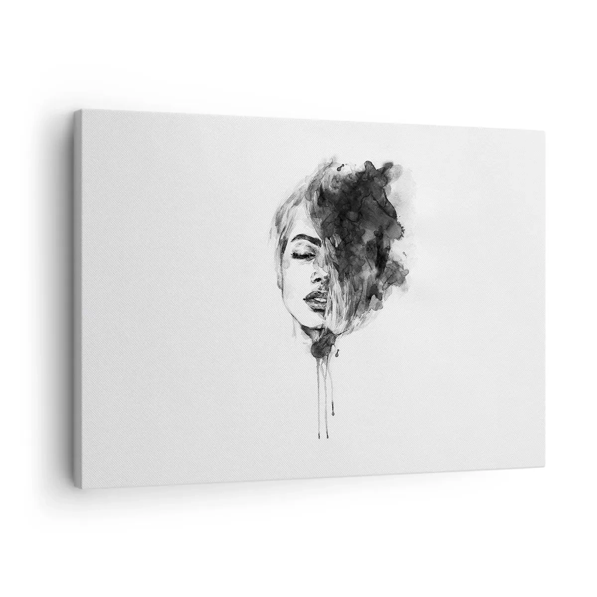 Lærredstryk - Billede på lærred - Kunstnerisk portræt af en kvinde i akvarelteknik med abstrakte detaljer - 70x50cm - Hvad piger drømmer om - Moderne vægdekoration til stue og soveværelse ARTTOR