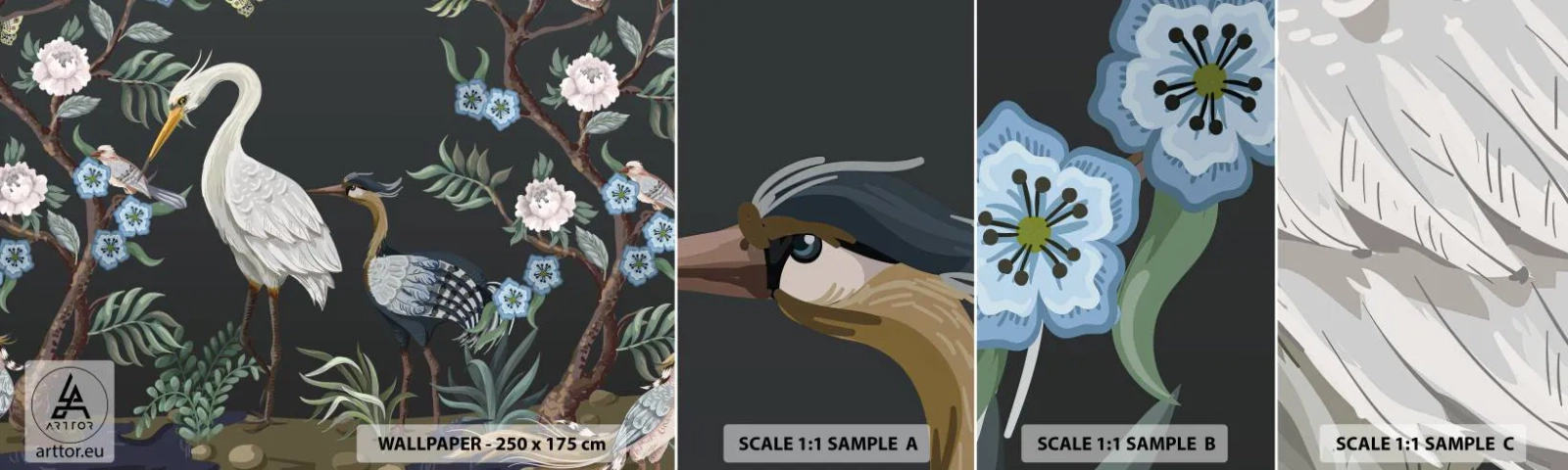 Fototapet Prøve Standard Eco - Fugleparade - Dyr, Blomster, Fugl - 100x30 cm