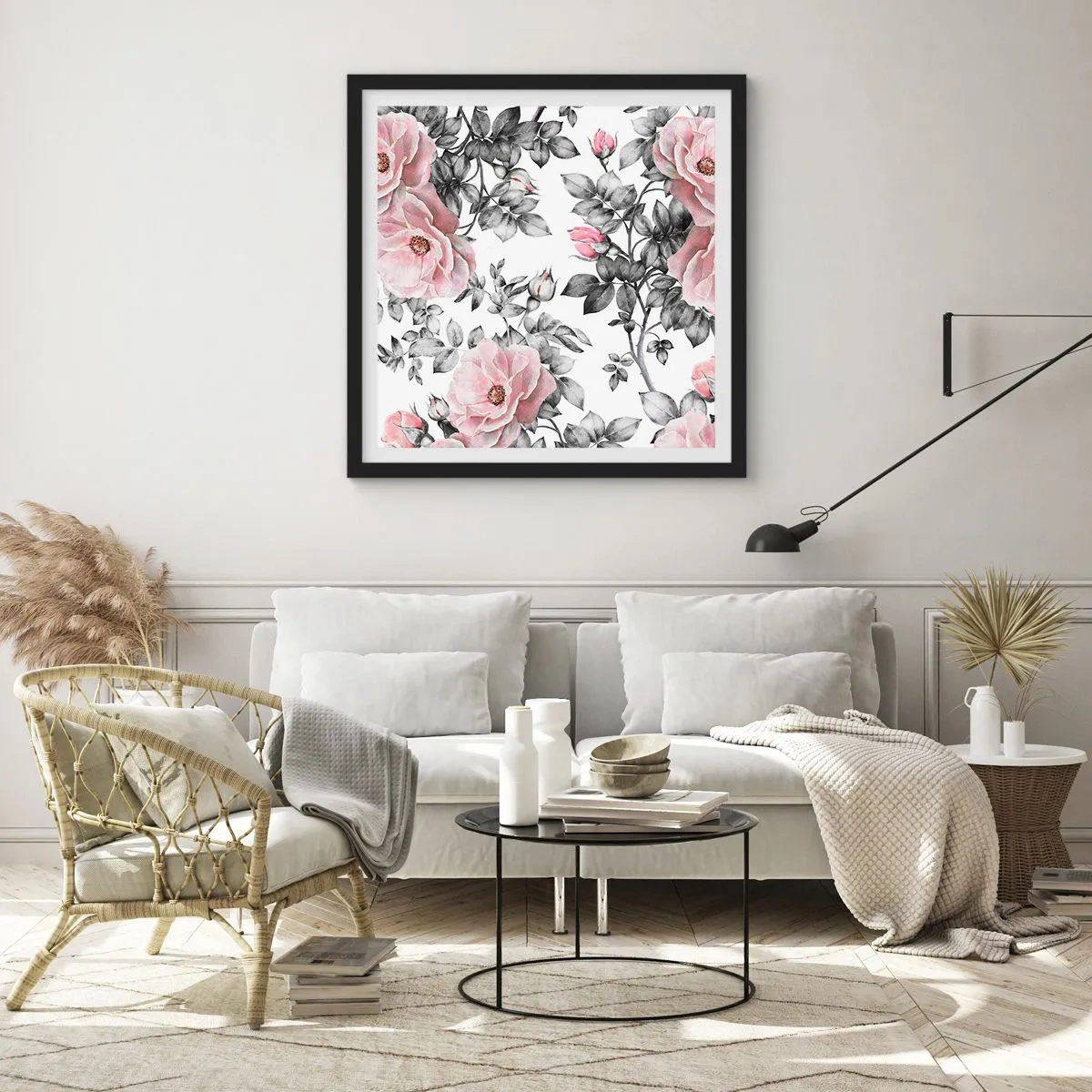 Plakat i sort ramme - Forsvind i rosenblomsterne - 30x30 cm