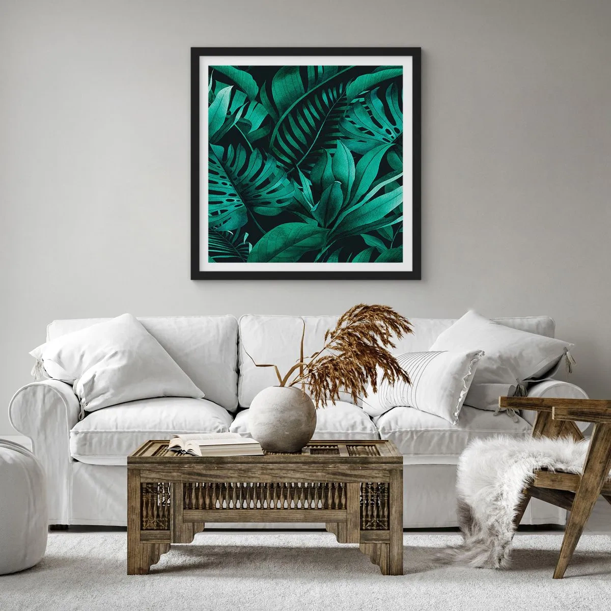 Plakat i sort ramme - Dyb tropisk grøn - 30x30 cm