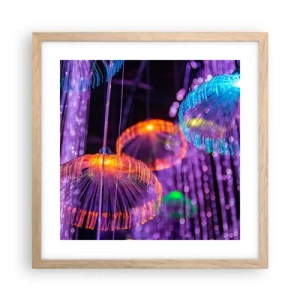 Plakat i ramme af lyst egetræ - Lysende springvand - 40x40 cm