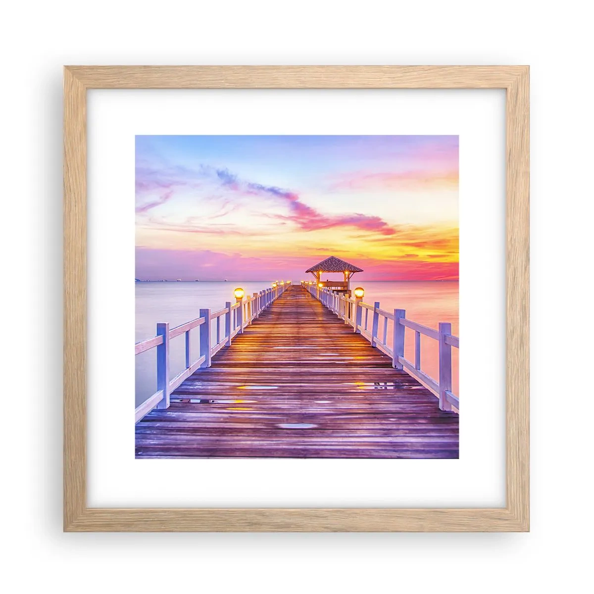 Plakat i ramme af lyst egetræ - Lilagylden stilhed om aftenen - 30x30 cm