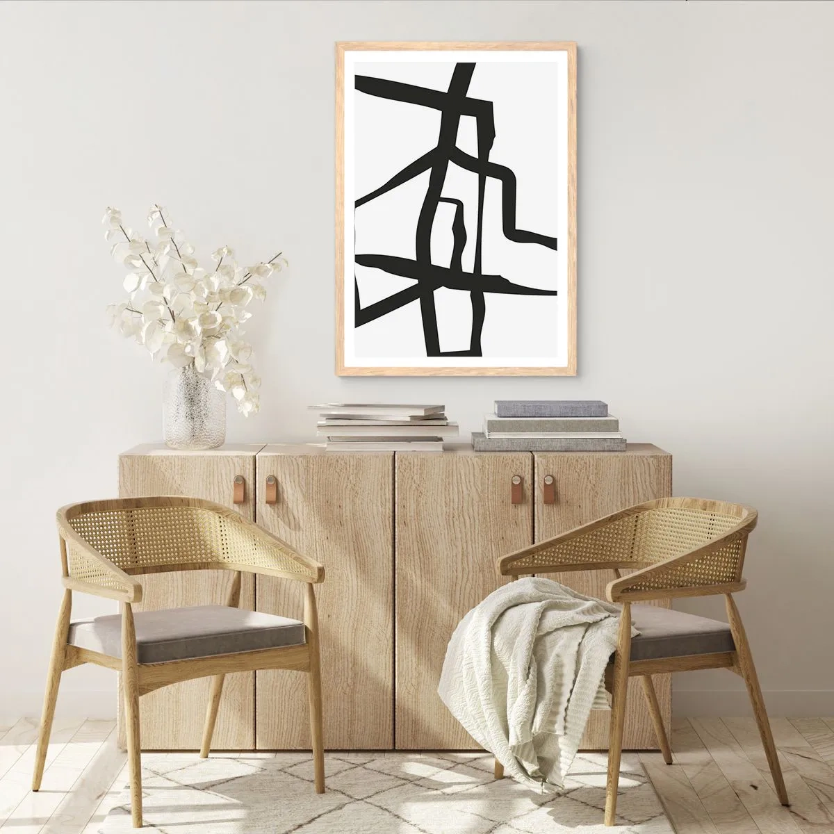 Plakat i ramme af lyst egetræ - Sort og hvid konstruktion - 30x40 cm
