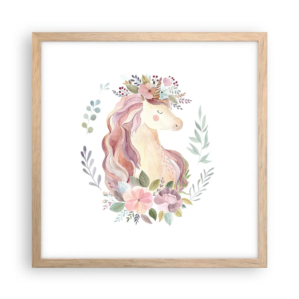 Plakat i ramme af lyst egetræ - En invitation til eventyrets verden - 40x40 cm