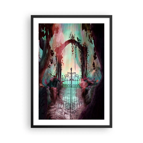 Plakat i sort ramme - En mystisk port i skoven med en farverig baggrund - 50x70cm - Hemmelig have - Moderne vægdekoration til stue og soveværelse ARTTOR
