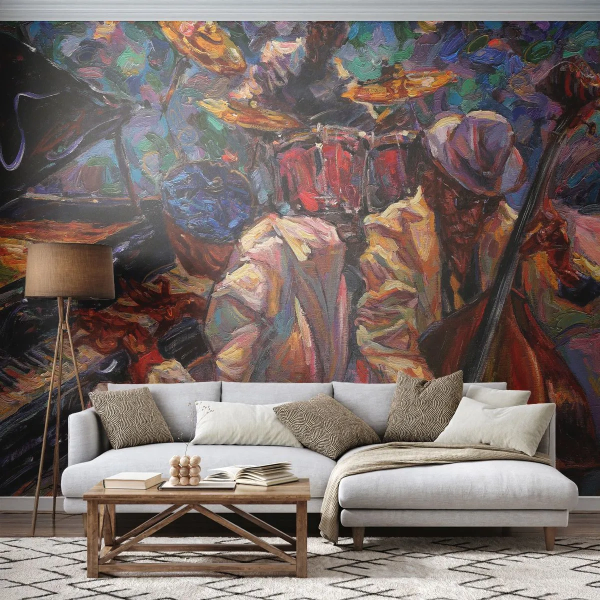 Fototapet Selvklæbende Deluxe Sticker - I én rytme - musik, Jazz, Kontrabas - 100x70 cm