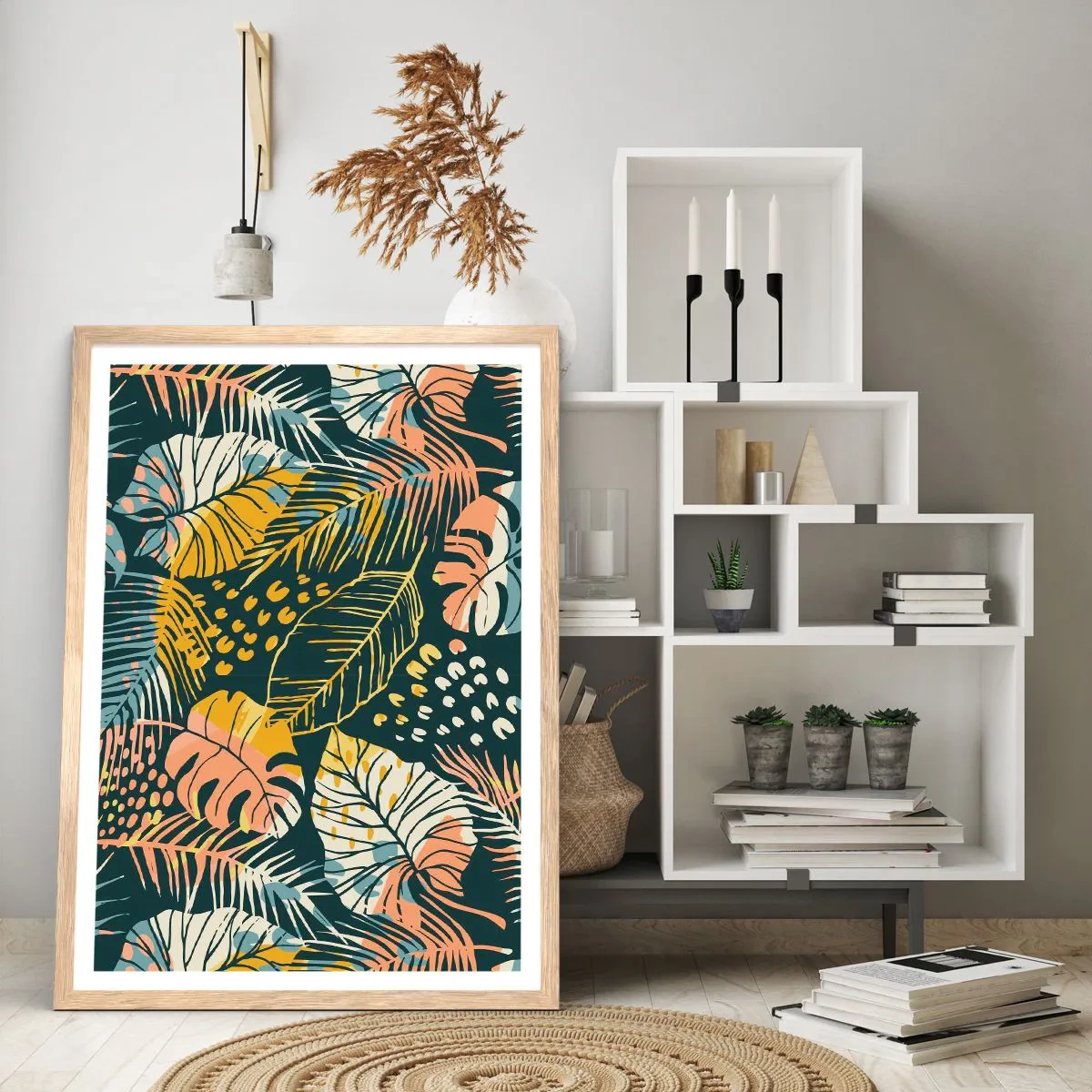 Plakat i ramme af lyst egetræ - Løvrig fantasi - 30x40 cm