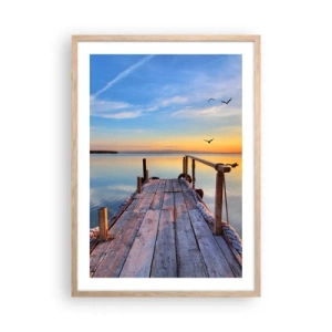 Plakat i ramme af lyst egetræ - Går fremad mod solen - 50x70 cm